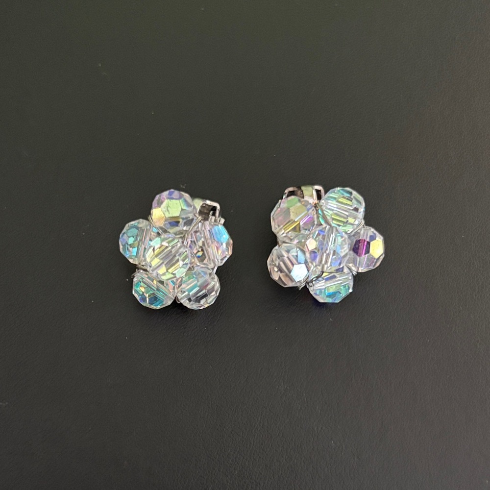 Crystal Flower Vintage Clip on Earrings